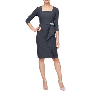Alex Evenings Scuba Sheath Light Compression Dress 3/4 Sleeve Size 8 Charcoal